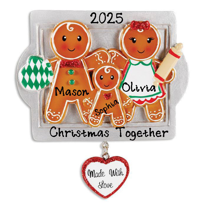 Gingerbread Made with Love Family Personalized Ornament (Family of 3)