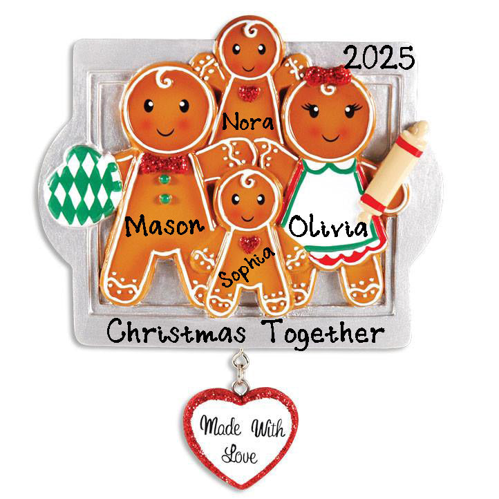 Gingerbread Made with Love Family Personalized Ornament (Family of 4)