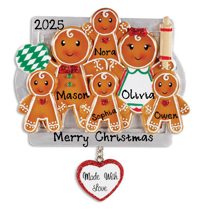 Gingerbread Made with Love Family Personalized Ornament (Family of 6)
