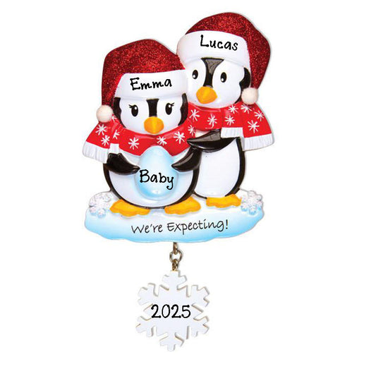 We're Expecting Penguin Couple Personalized Ornament