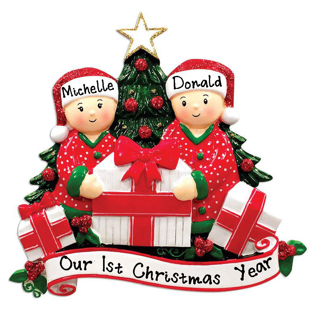 Opening Present Family Pajamas Personalized Ornament (Family of 2)