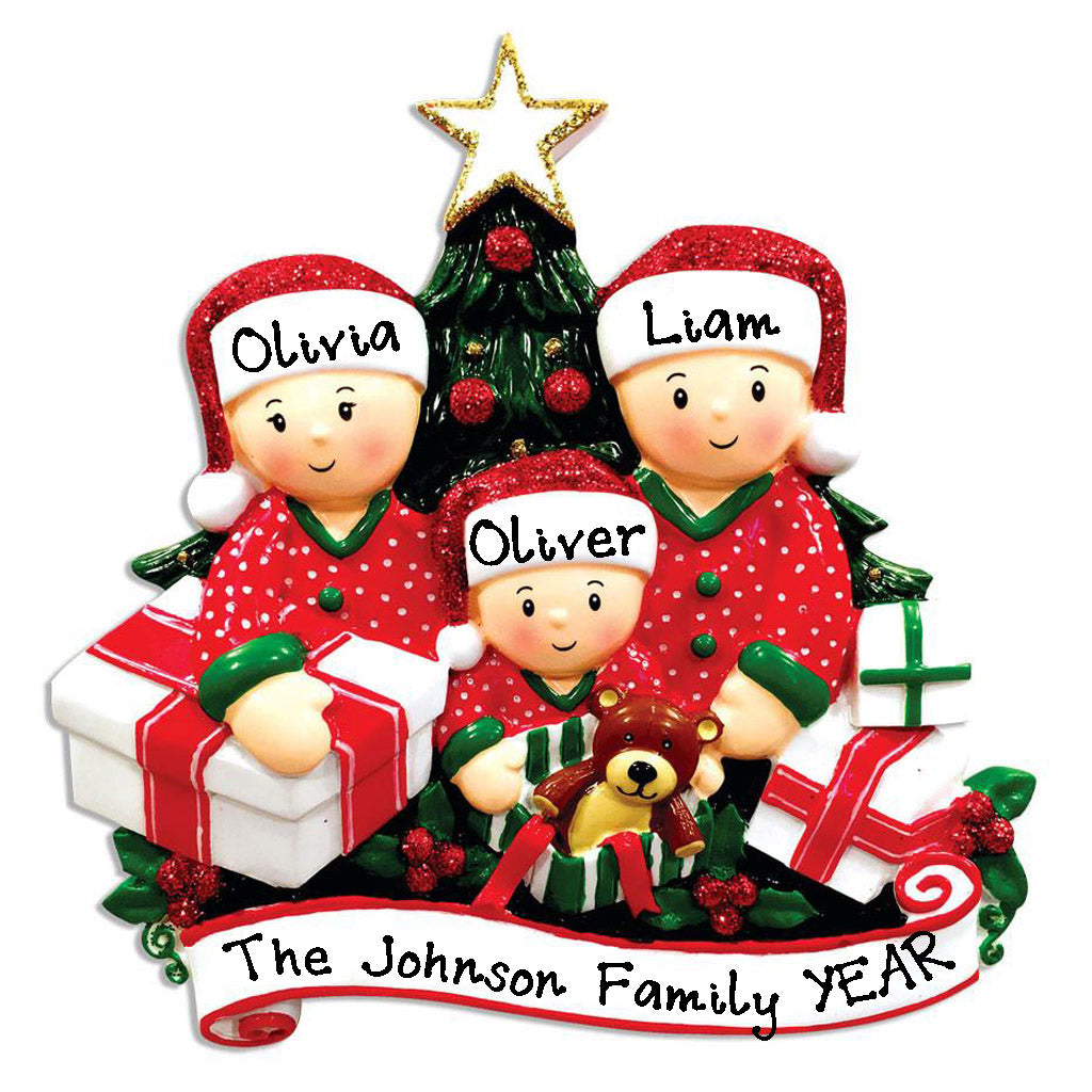 Opening Present Family Pajamas Personalized Ornament (Family of 3)