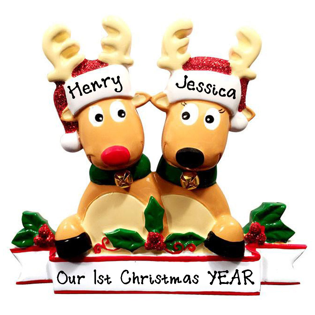 Cozy Reindeer Family Christmas Personalized Ornament (Family of 2)