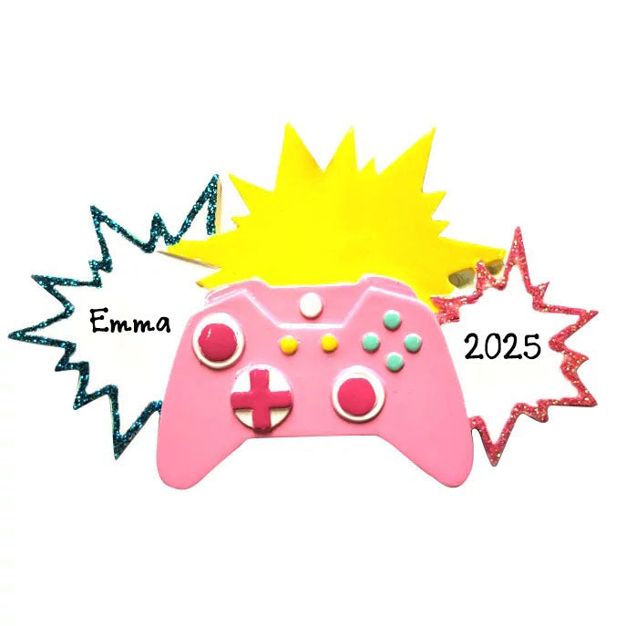 Personalized Video Gamer Christmas Ornament (Pink Video Gamer)