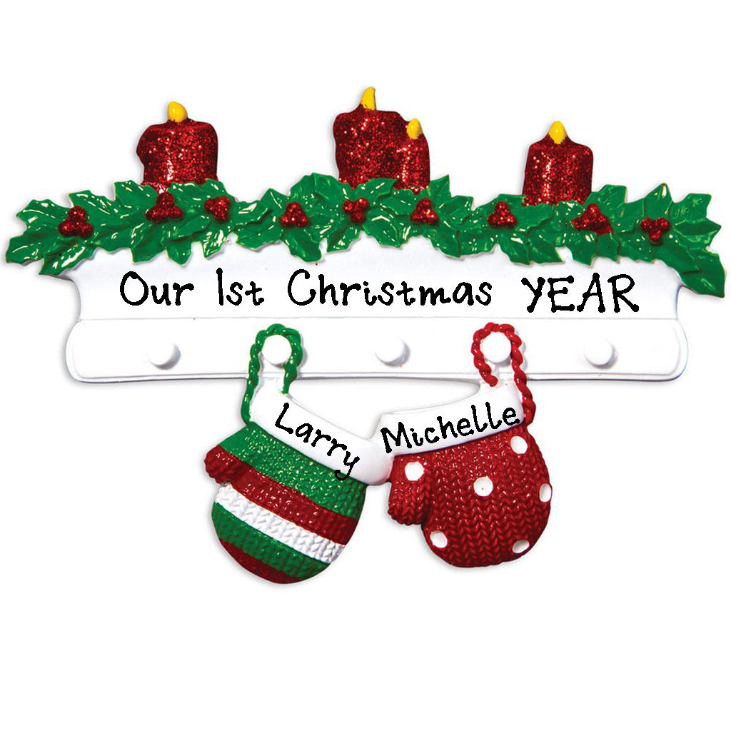 Red Green Mitten Family Personalized Ornament (Family of 2)