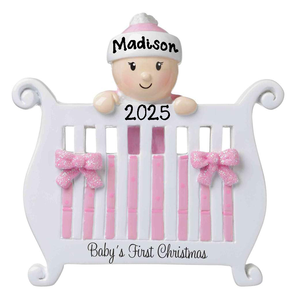 Baby in Crib Personalized Ornament (Pink)