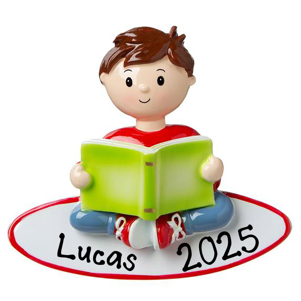 Girl/Boy Reading a Book Club Personalized Ornament (Boy)