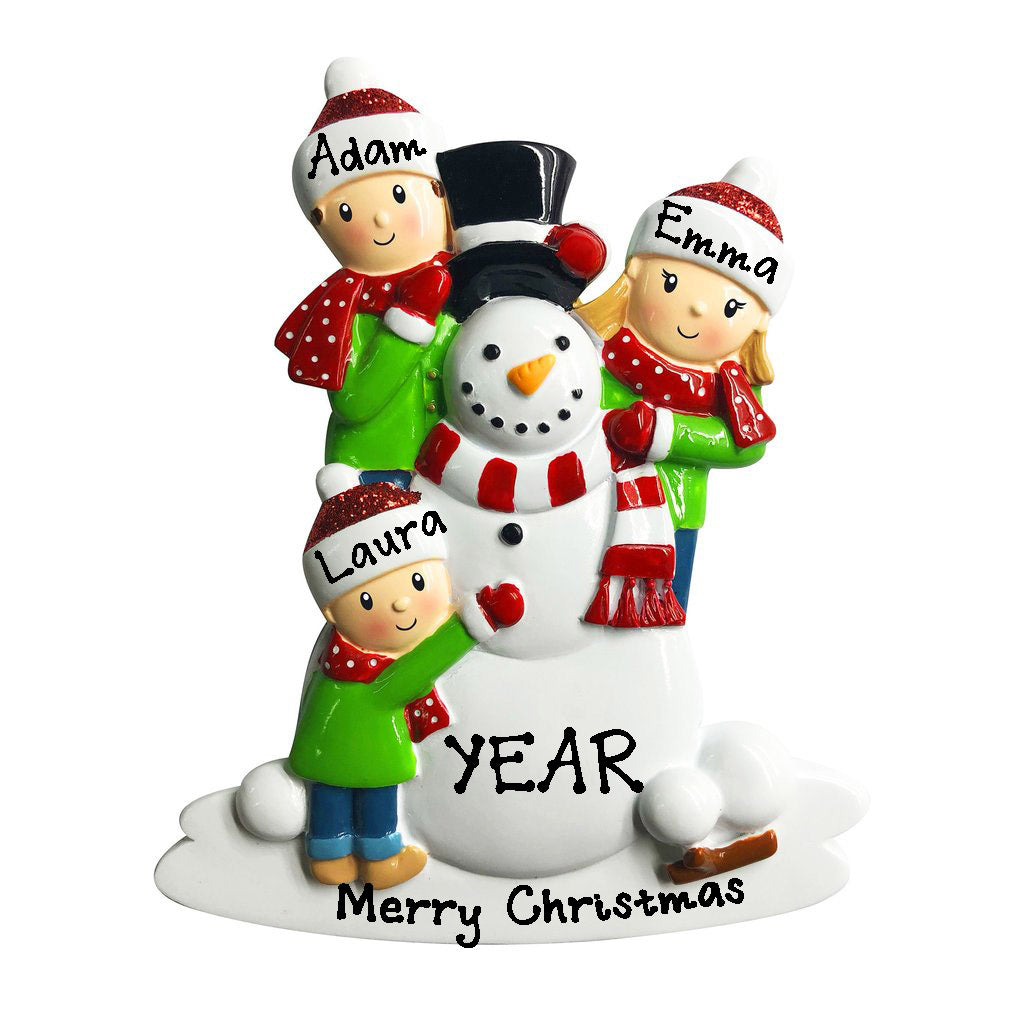 Building Snowman Family Personalized Ornament (Family of 3)
