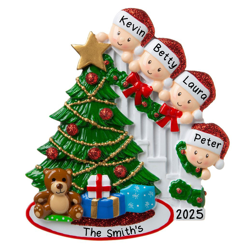 Peeking Family Personalized Ornament (Family of 4)