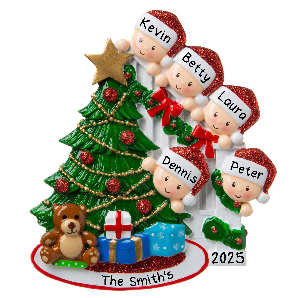 Peeking Family Personalized Ornament (Family of 5)