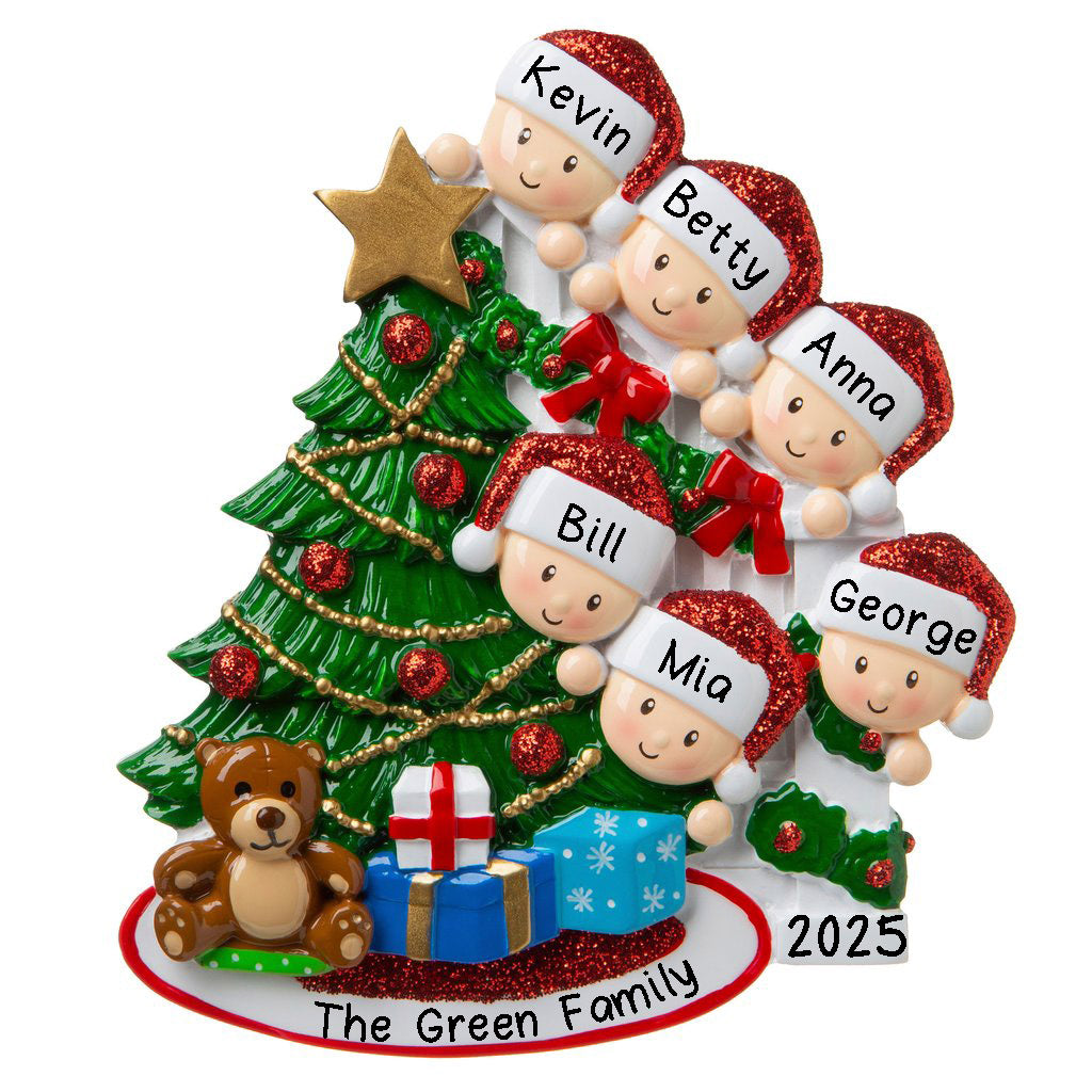 Peeking Family Personalized Ornament (Family of 6)