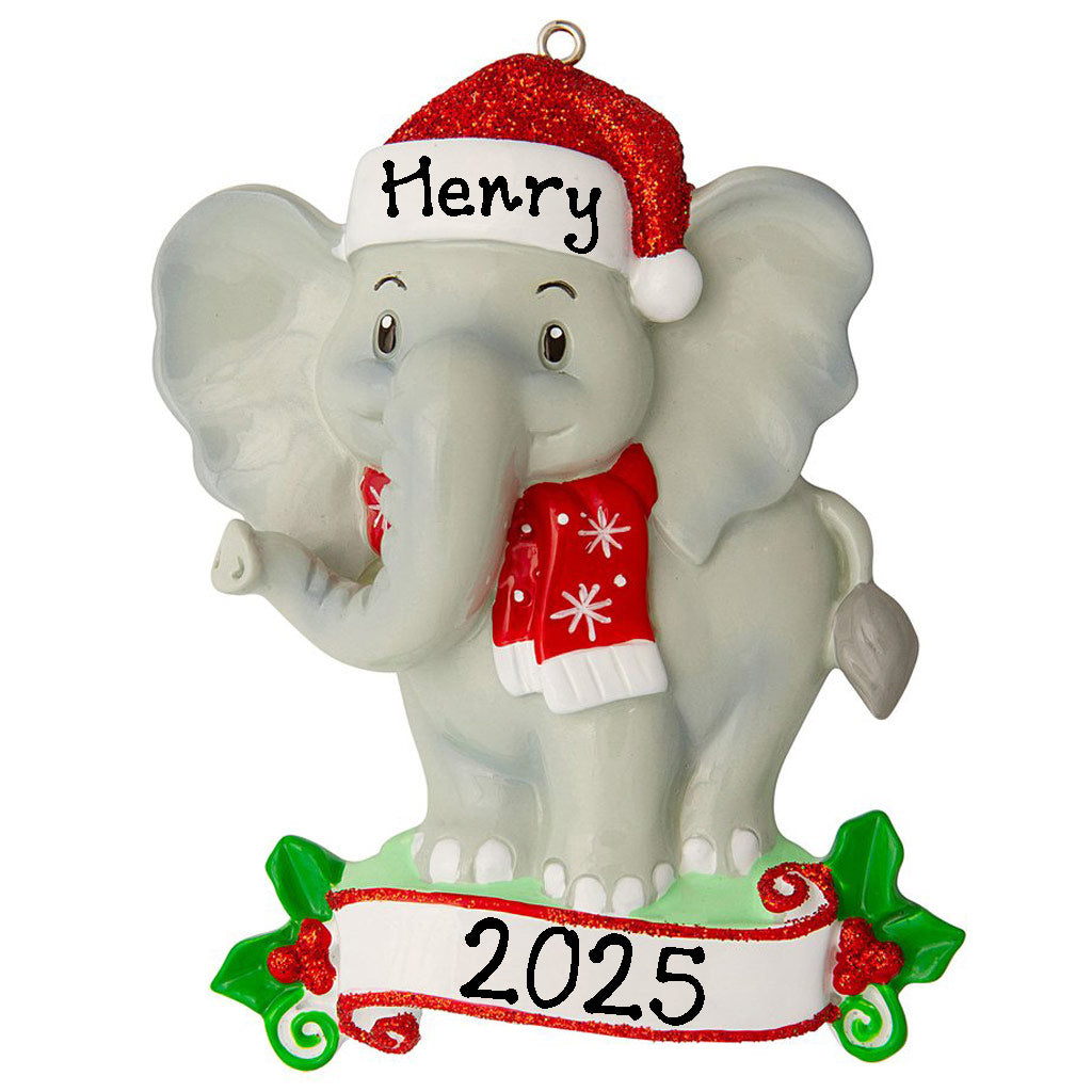 Zoo Animals Personalized Ornament (Elephant with Santa Hat)
