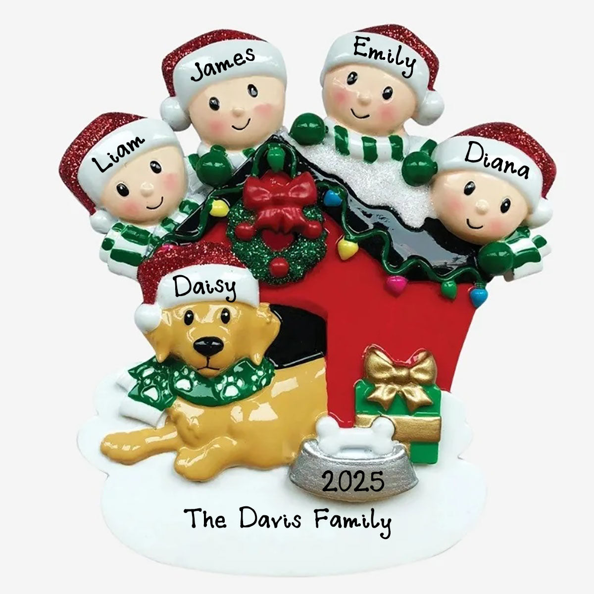 Family Personalized ornament with dog (Family of 4)