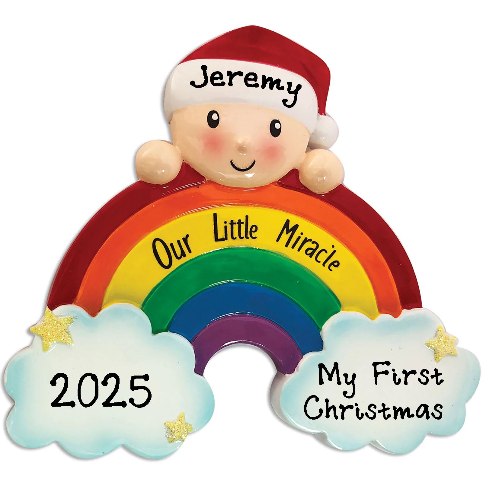 Rainbow Baby`s First Christmas Personalized Ornament