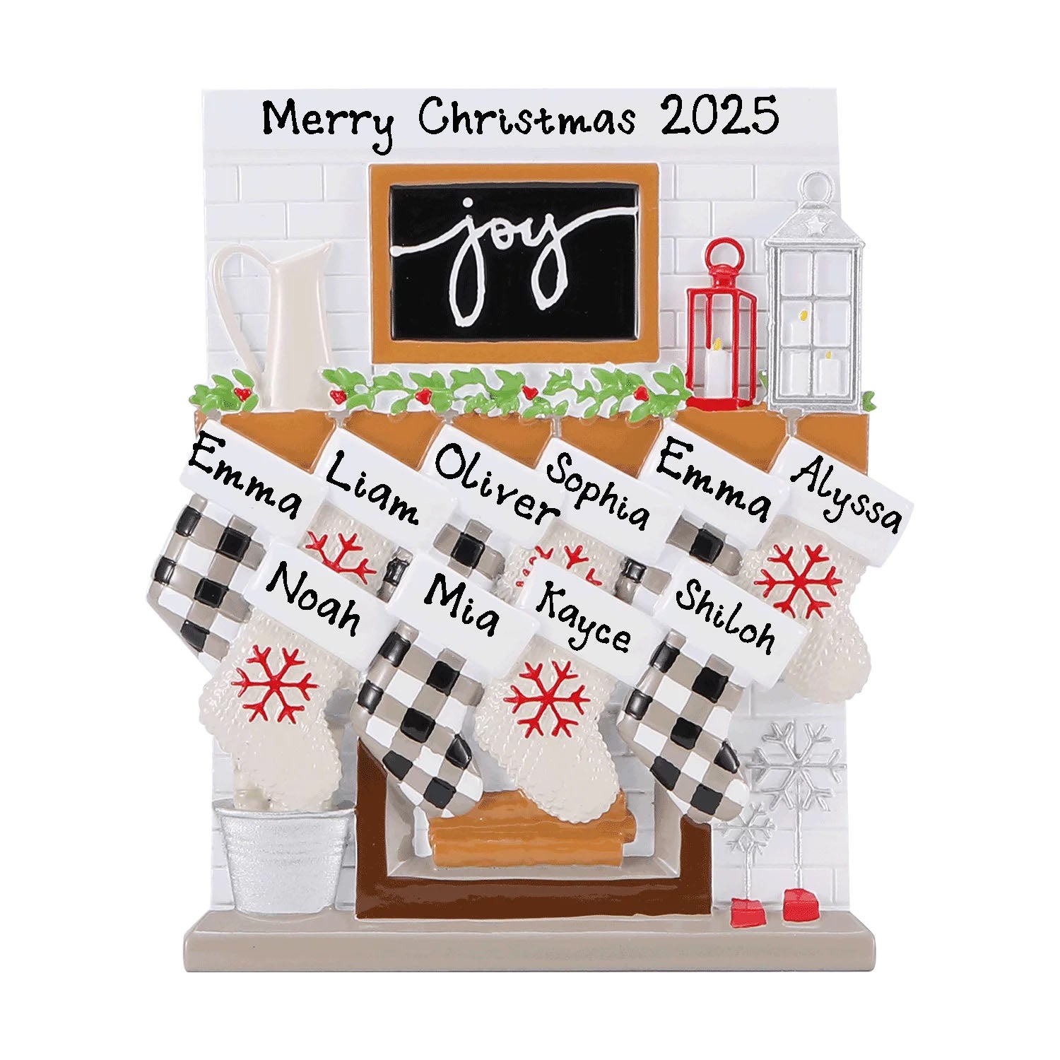 Fireplace Mantle Family Personalized Ornament (Family of 10)