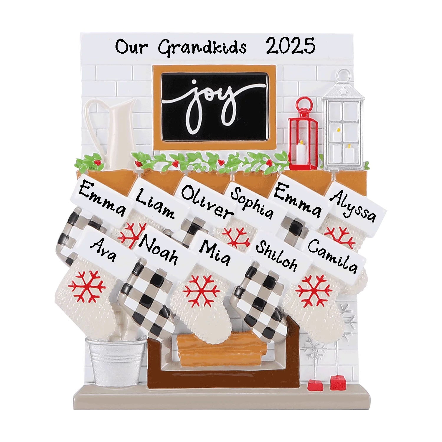 Fireplace Mantle Family Personalized Ornament (Family of 11)
