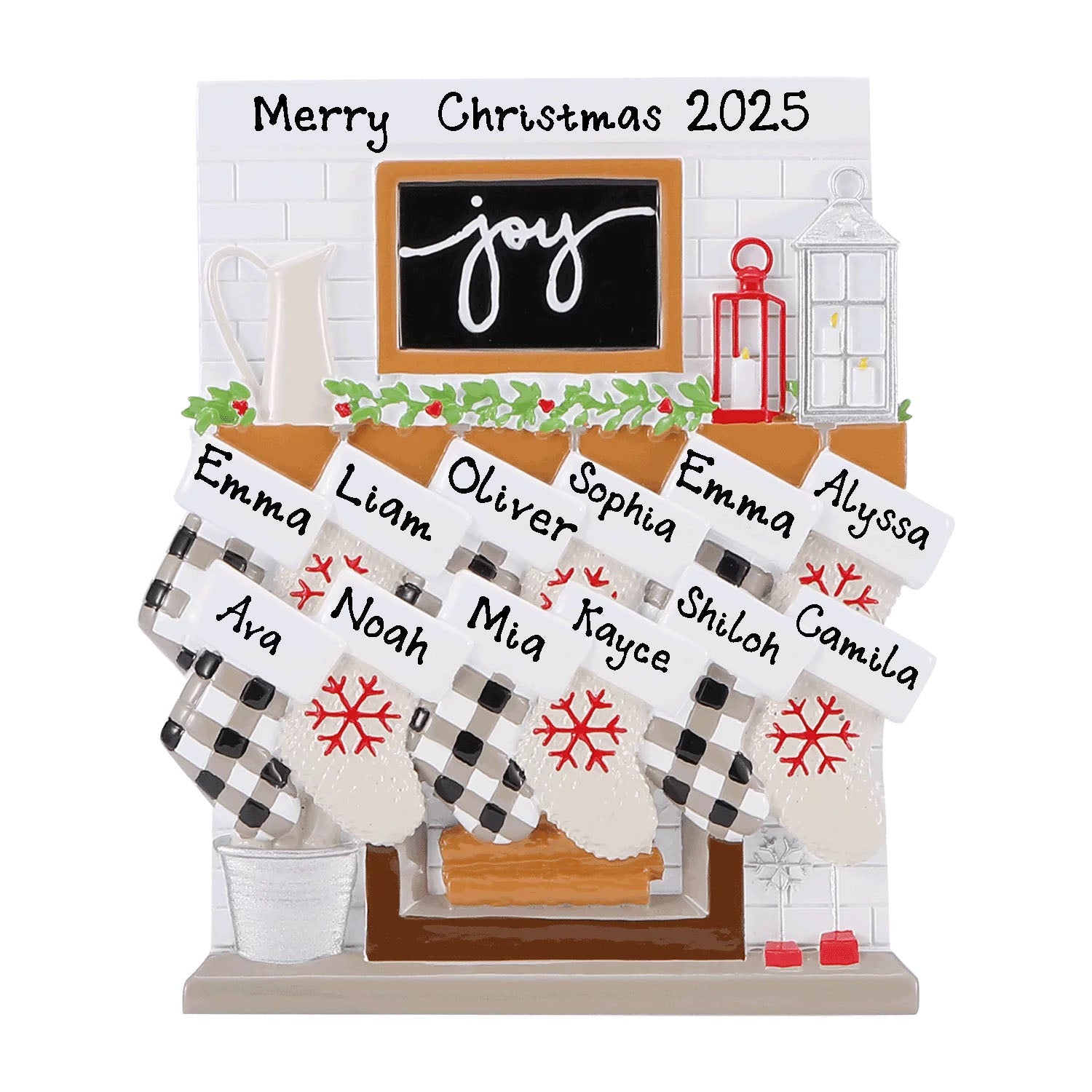 Fireplace Mantle Family Personalized Ornament (Family of 12)
