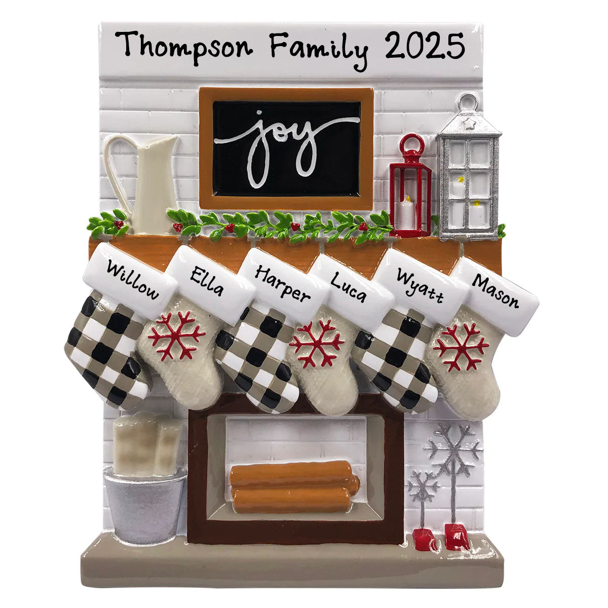 Personalized Fireplace Ornaments (Family of 6)