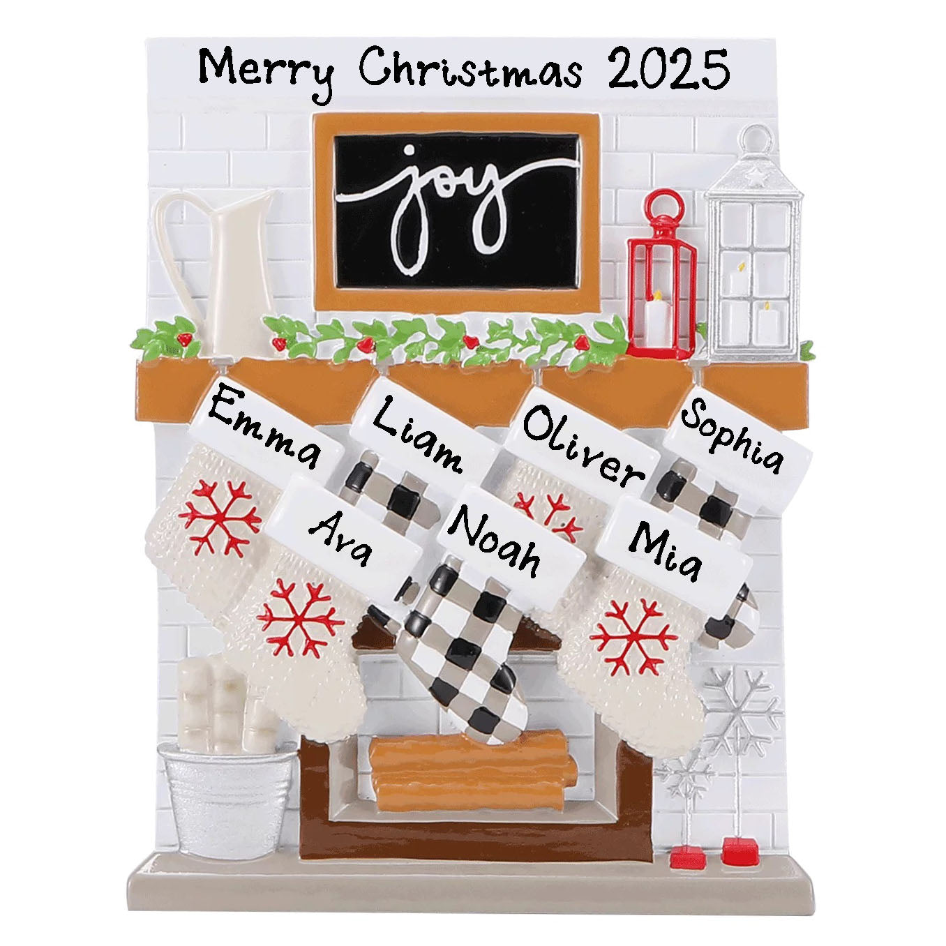 Fireplace Mantle Family Personalized Ornament (Family of 7)