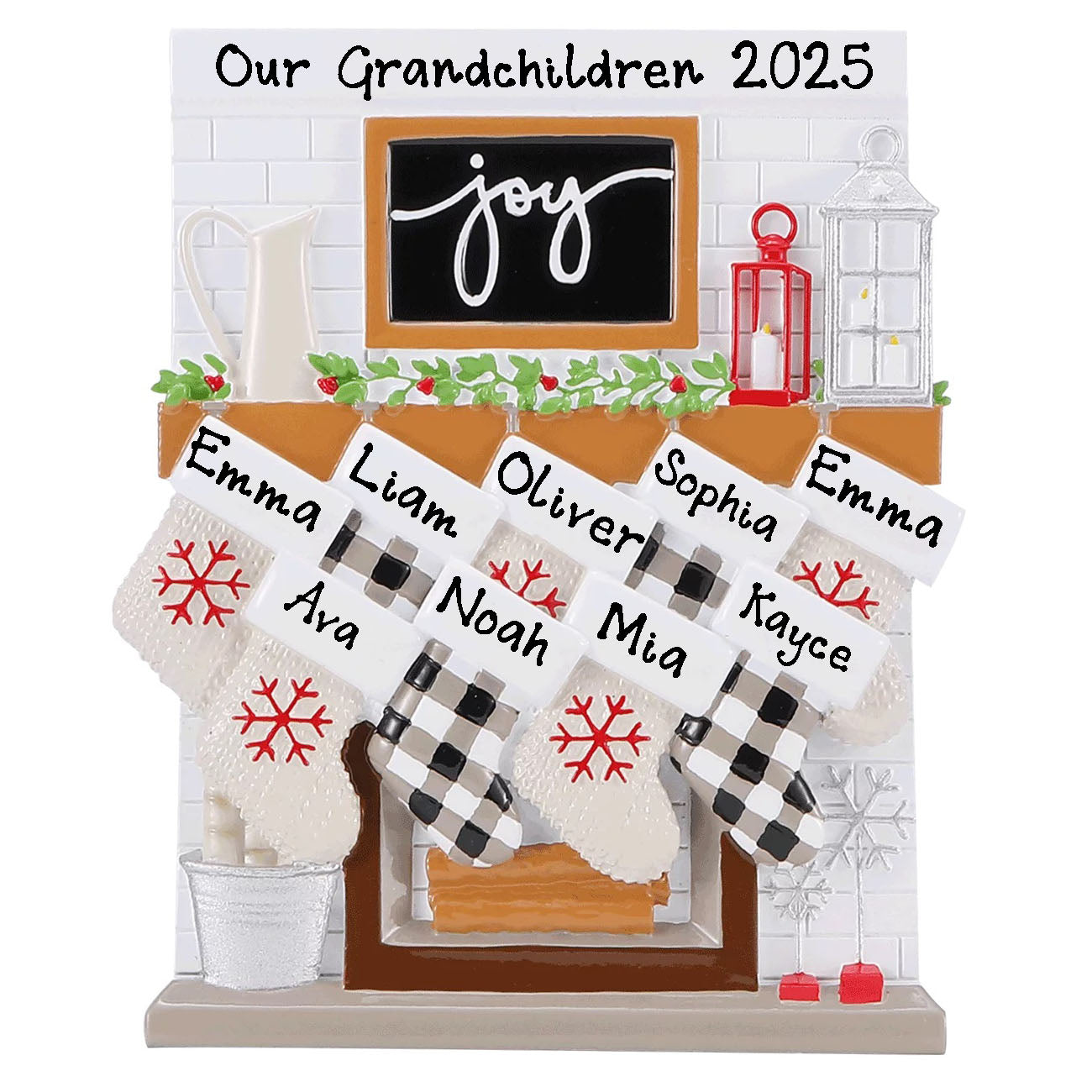 Fireplace Mantle Family Personalized Ornament (Family of 9)