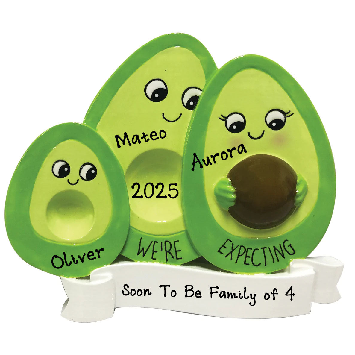 Personalized We're Expecting Family of 3 Christmas Ornament - Avocado Family