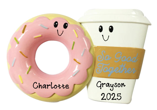 Personalized Coffee & Donut Couple Christmas Ornament