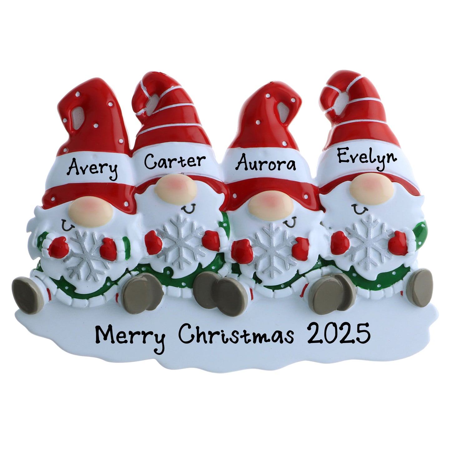 Personalized Gnomes Family of 4 Christmas Ornament