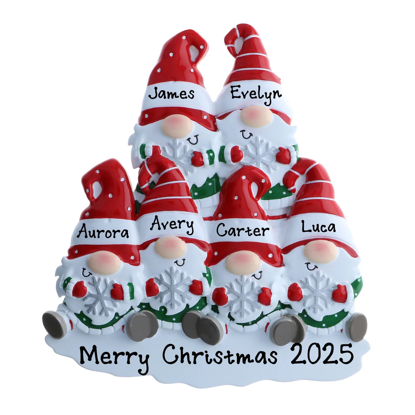 Personalized Gnomes Family of 6 Christmas Tree Ornament