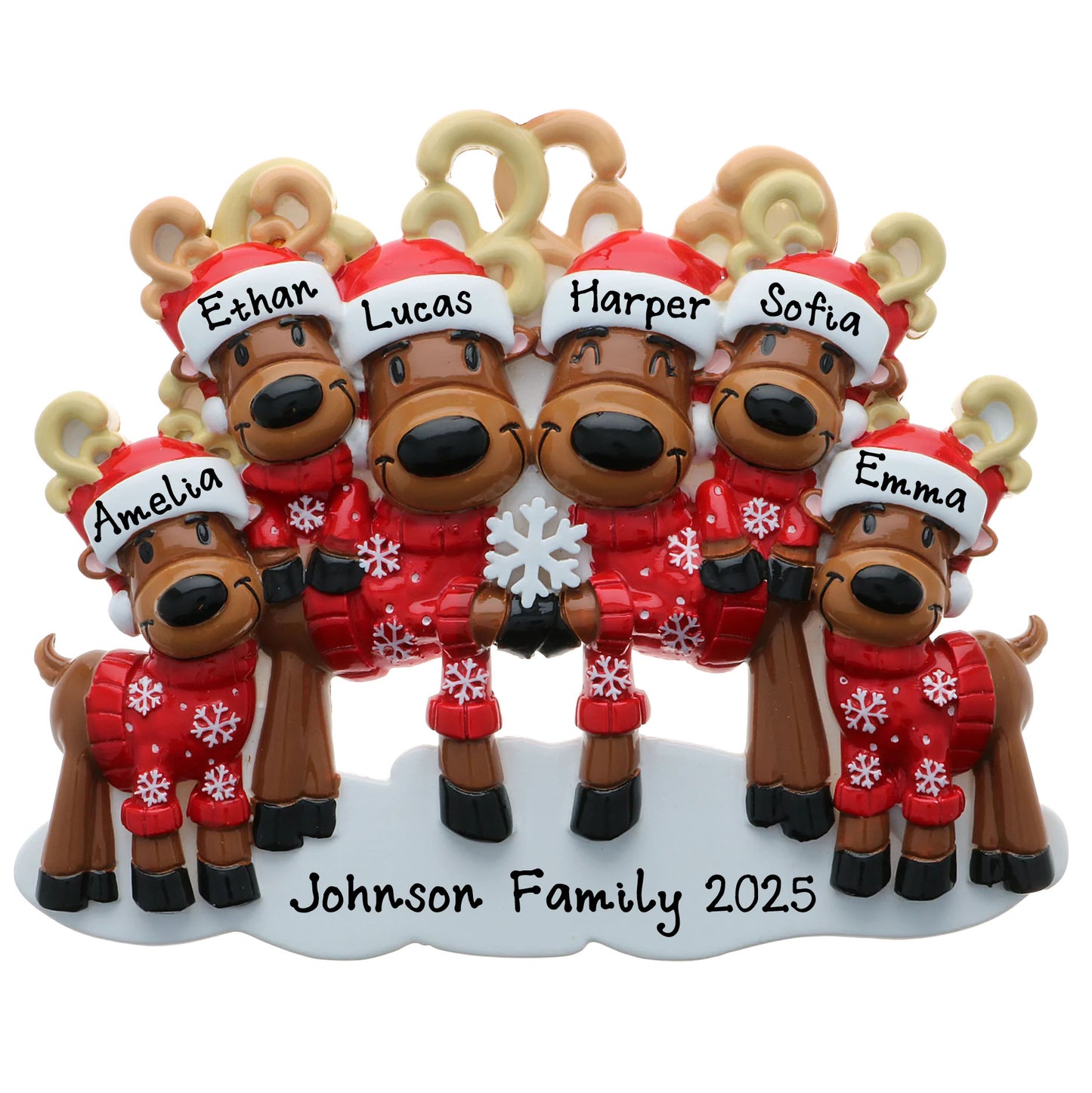 Personalized Mr. & Mrs. Reindeer Family Ornament (Family of 6)