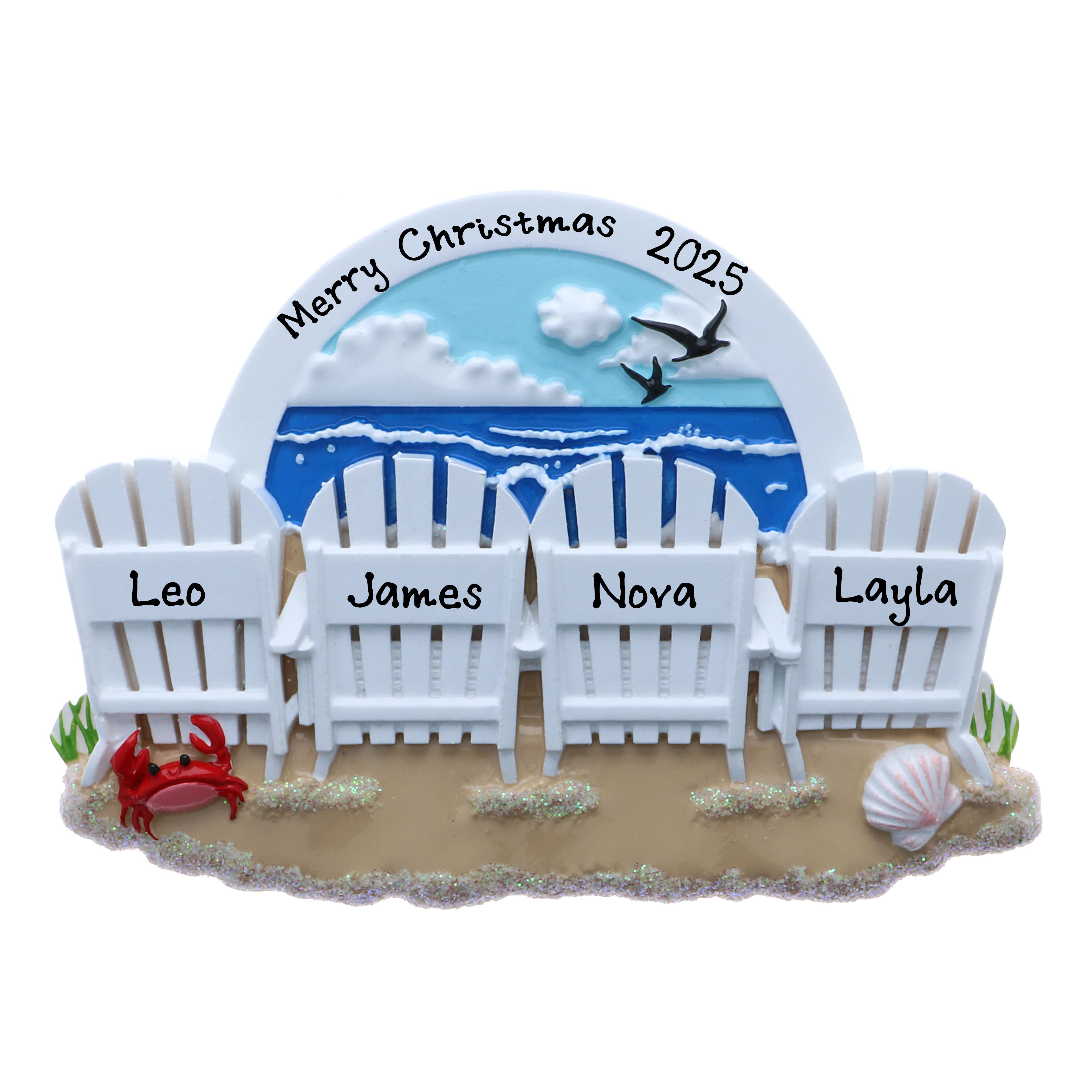 Personalized Beach Chairs Family Christmas Ornament (Beach Chairs Family of 4)