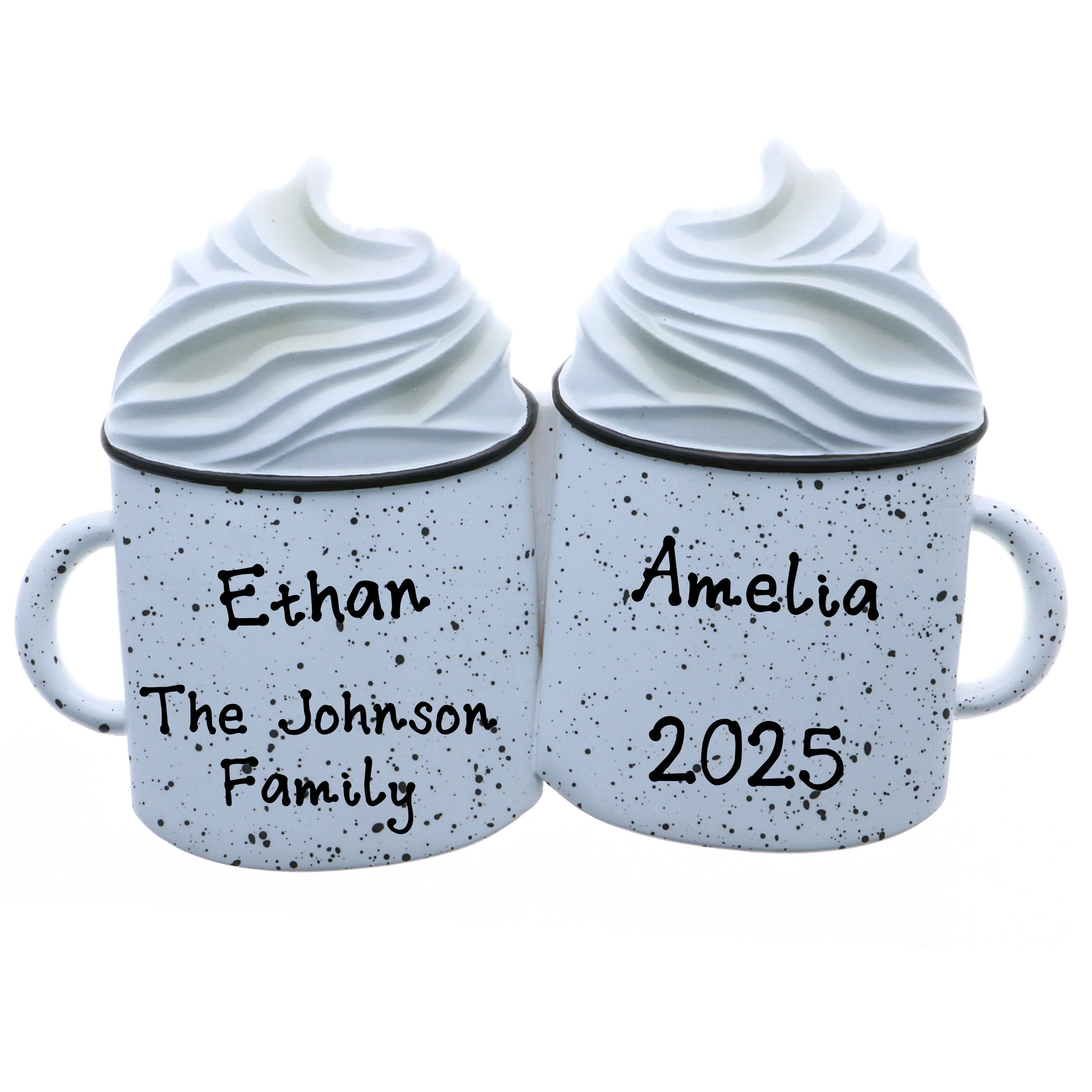 Hot Cocoa with Whipped Cream Personalized Christmas Ornament (Family of 2)