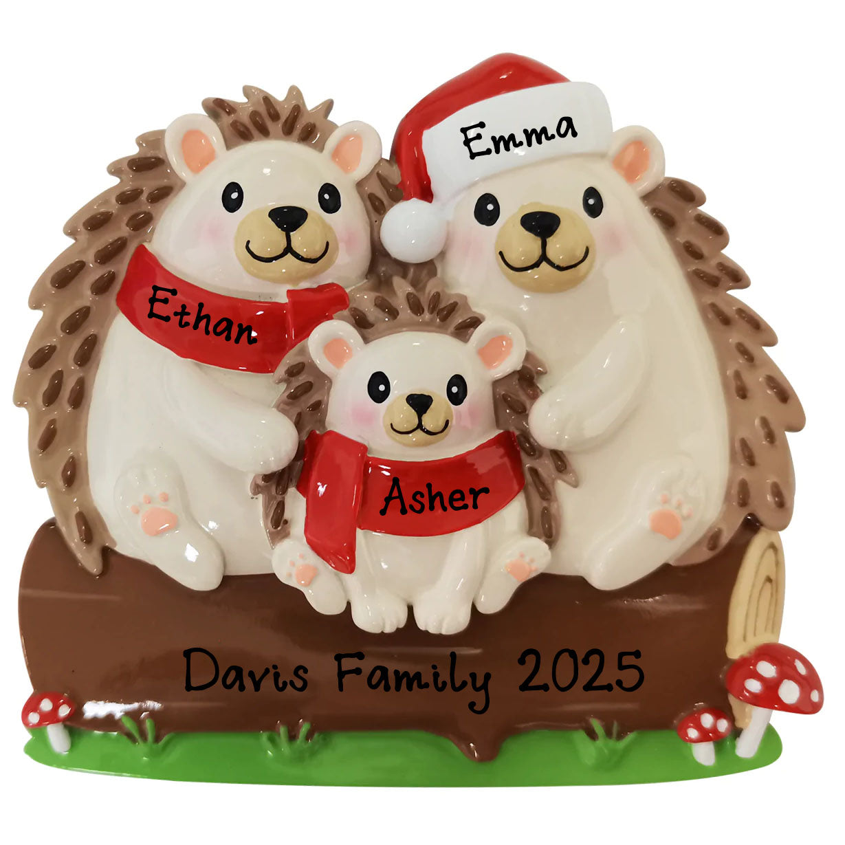 Personalized Christmas Ornament Hedgehog Family of 3