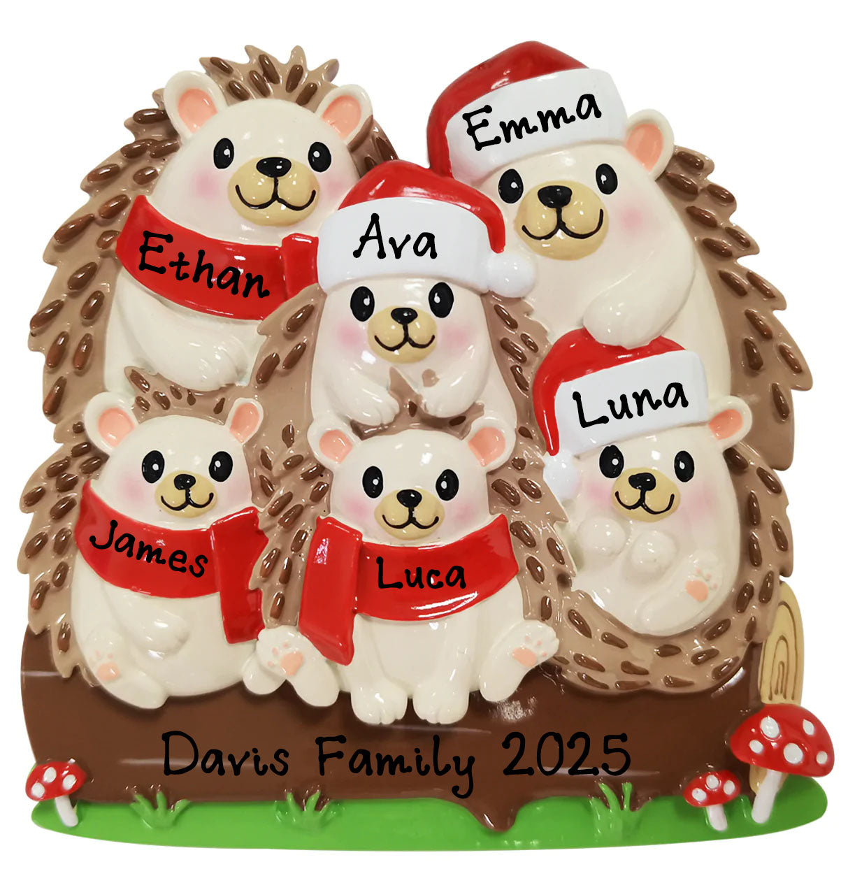 Personalized Christmas Ornament Hedgehog Family of 6