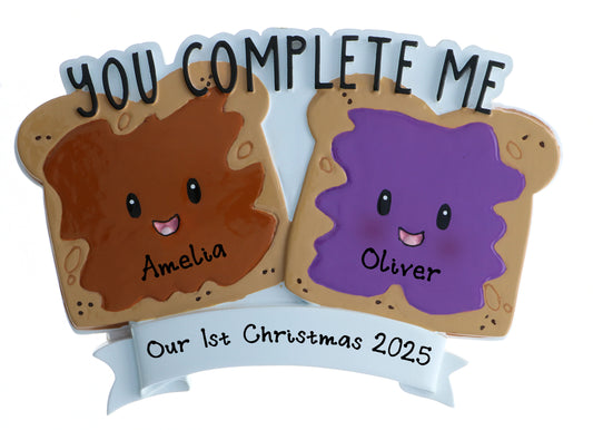 PB&J You Complete Me Personalized Christmas Ornament for Couples