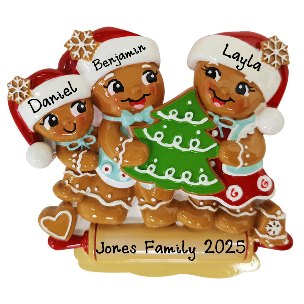 Personalized Family of 3 Nostalgic Gingerbread Ornament
