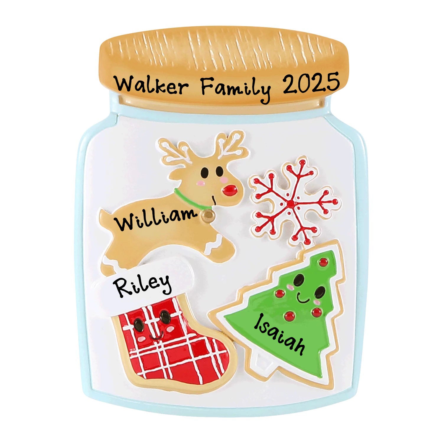 Christmas Cookie Jar Personalized Christmas Tree Hanging Ornament (Family of 3)
