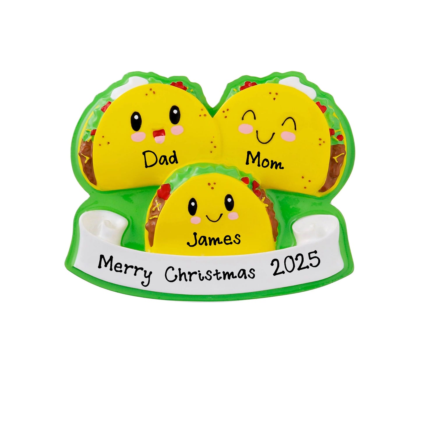 Tacos Family of 3 Personalized Christmas Tree Hanging Ornament