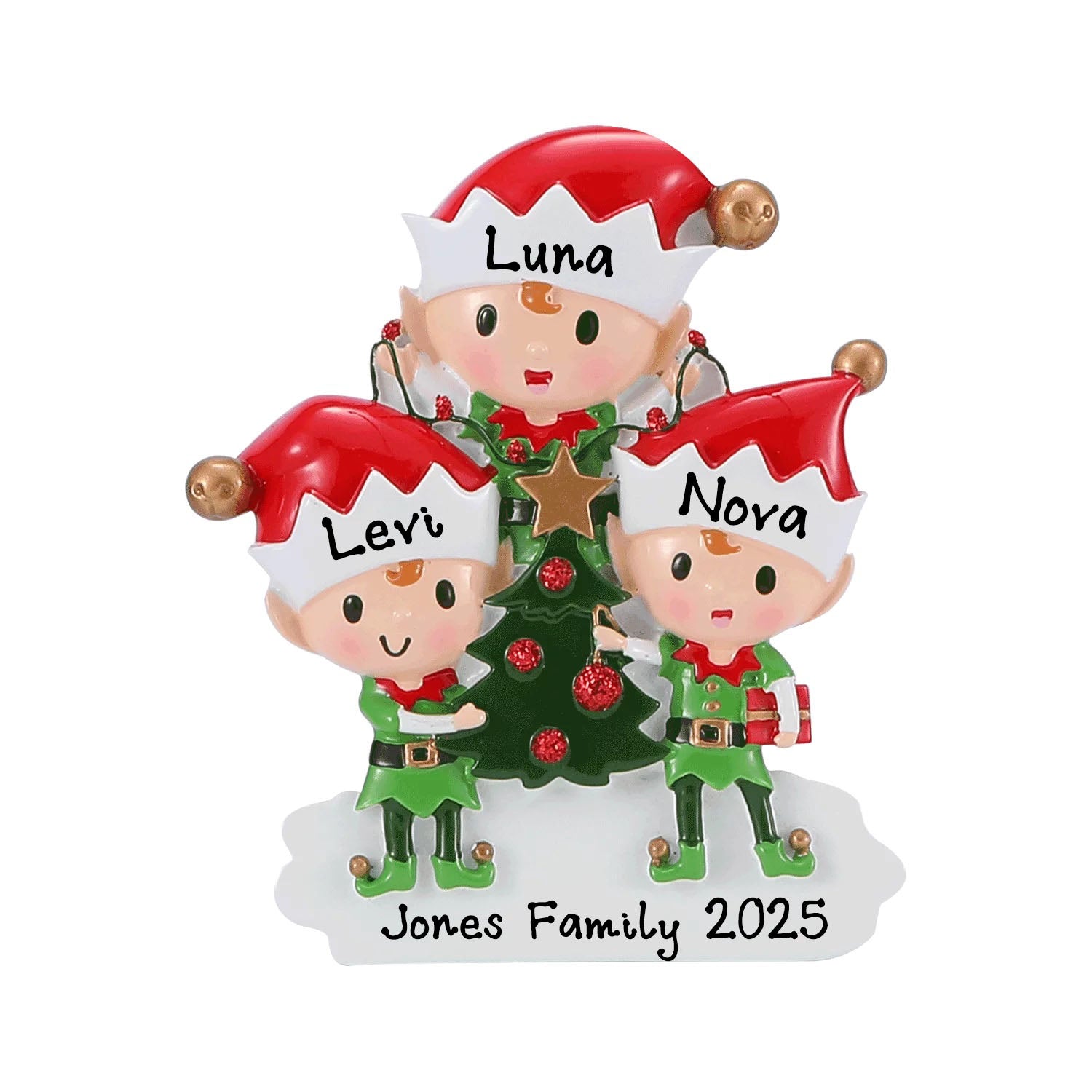 Elves Doing Things Personalized Christmas Ornament (Family of 3)