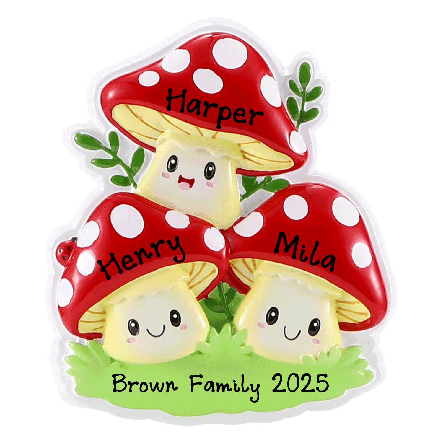 New Lucky Mushroom Family Personalized Ornament (Family of 3)