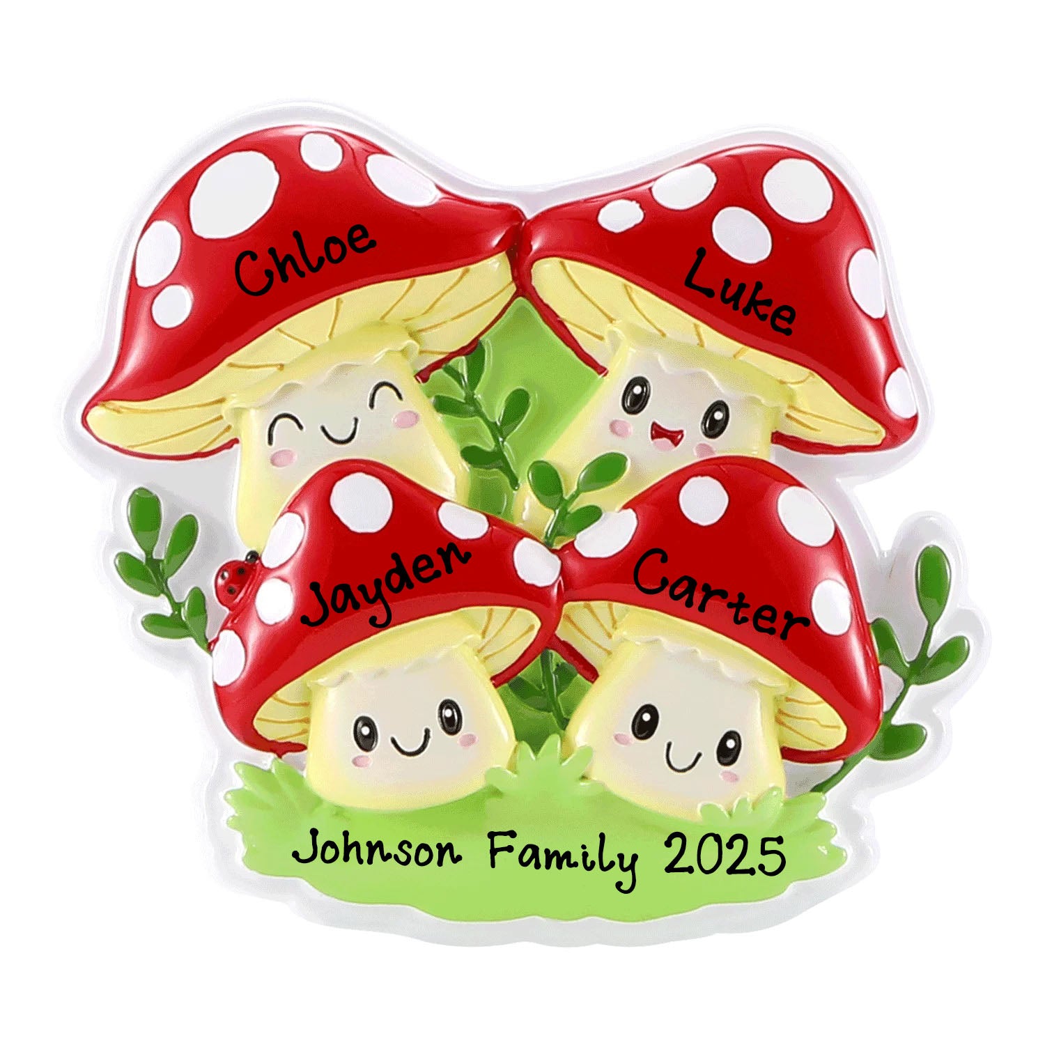New Lucky Mushroom Family Personalized Ornament (Family of 4)