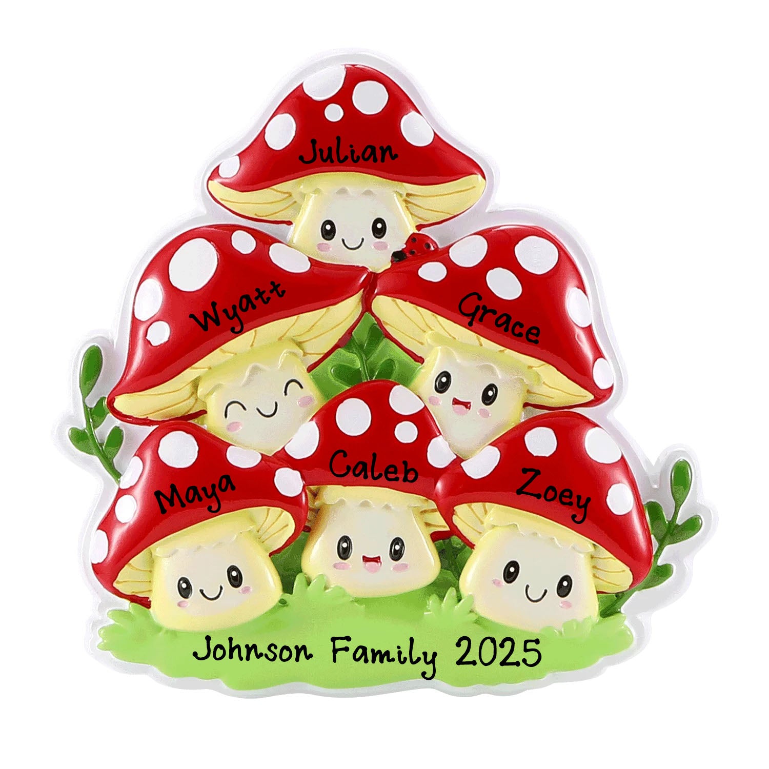 New Lucky Mushroom Family Personalized Ornament (Family of 6)
