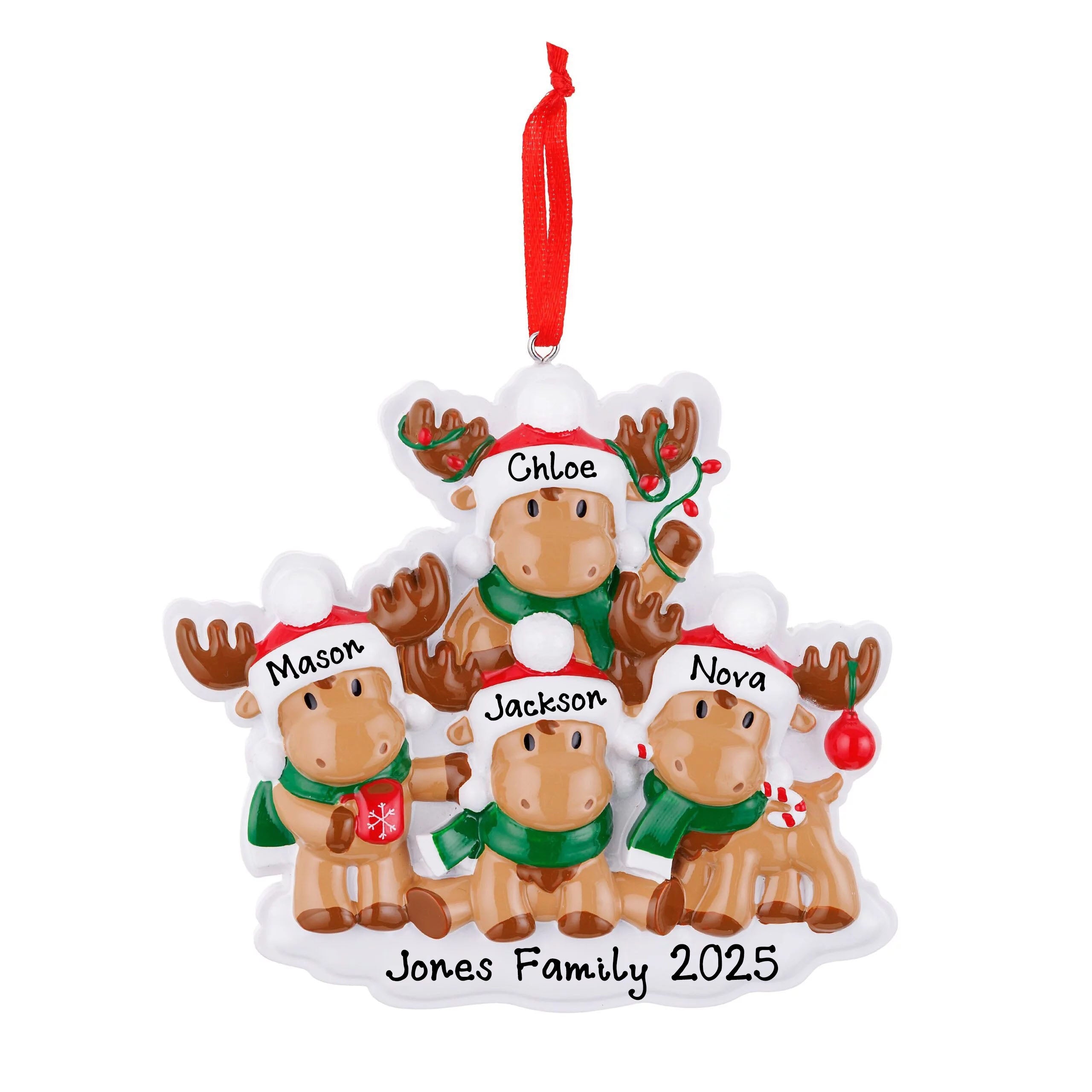 Personalized Reindeer Rudolph Family Christmas Ornament (Family of 4)