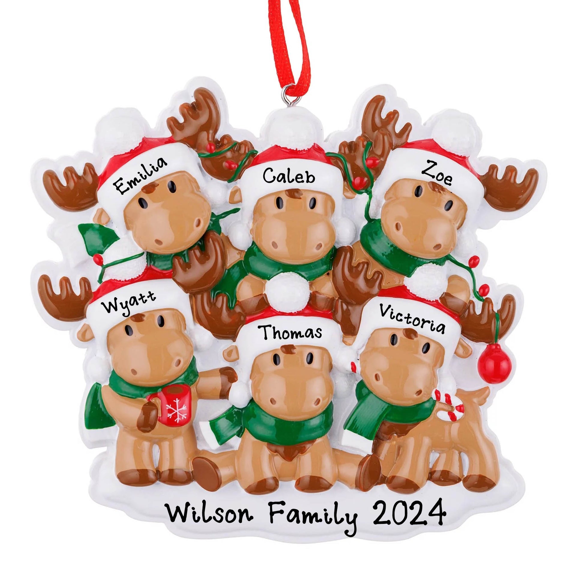 Personalized Reindeer Rudolph Family Christmas Ornament (Family of 6)
