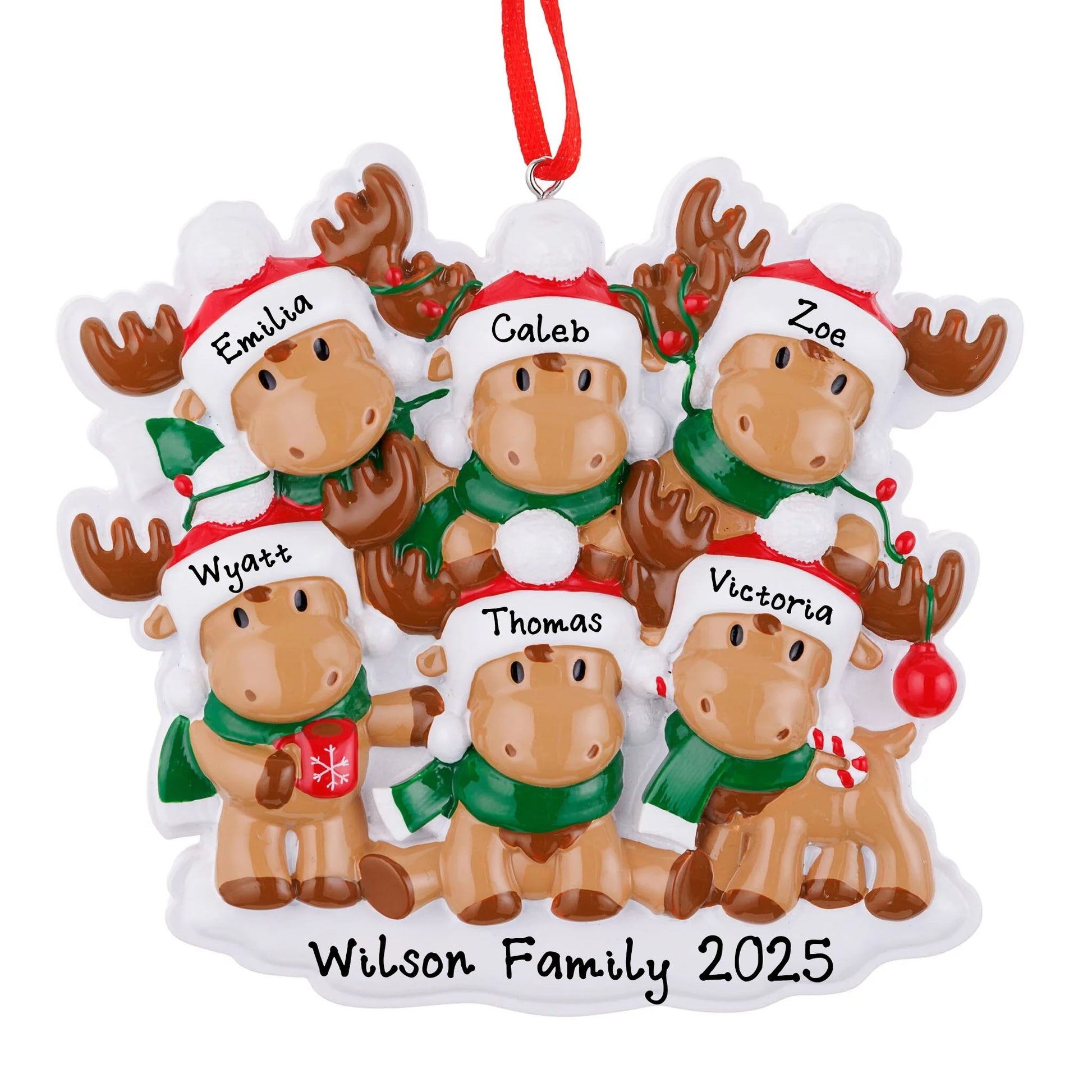 Personalized Reindeer Rudolph Family Christmas Ornament (Family of 6)