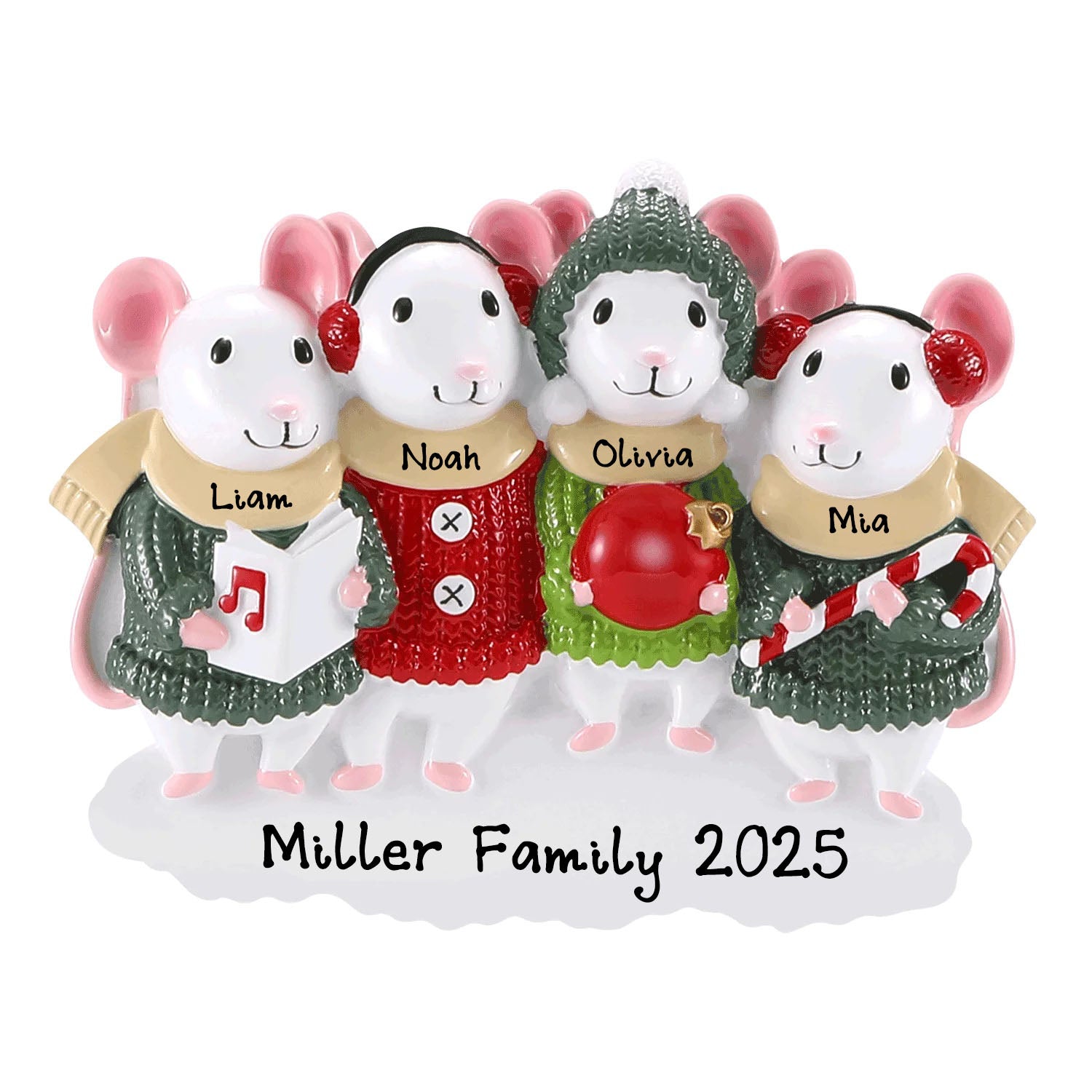 Personalized Family of 4 Mouse Sweater Ornament