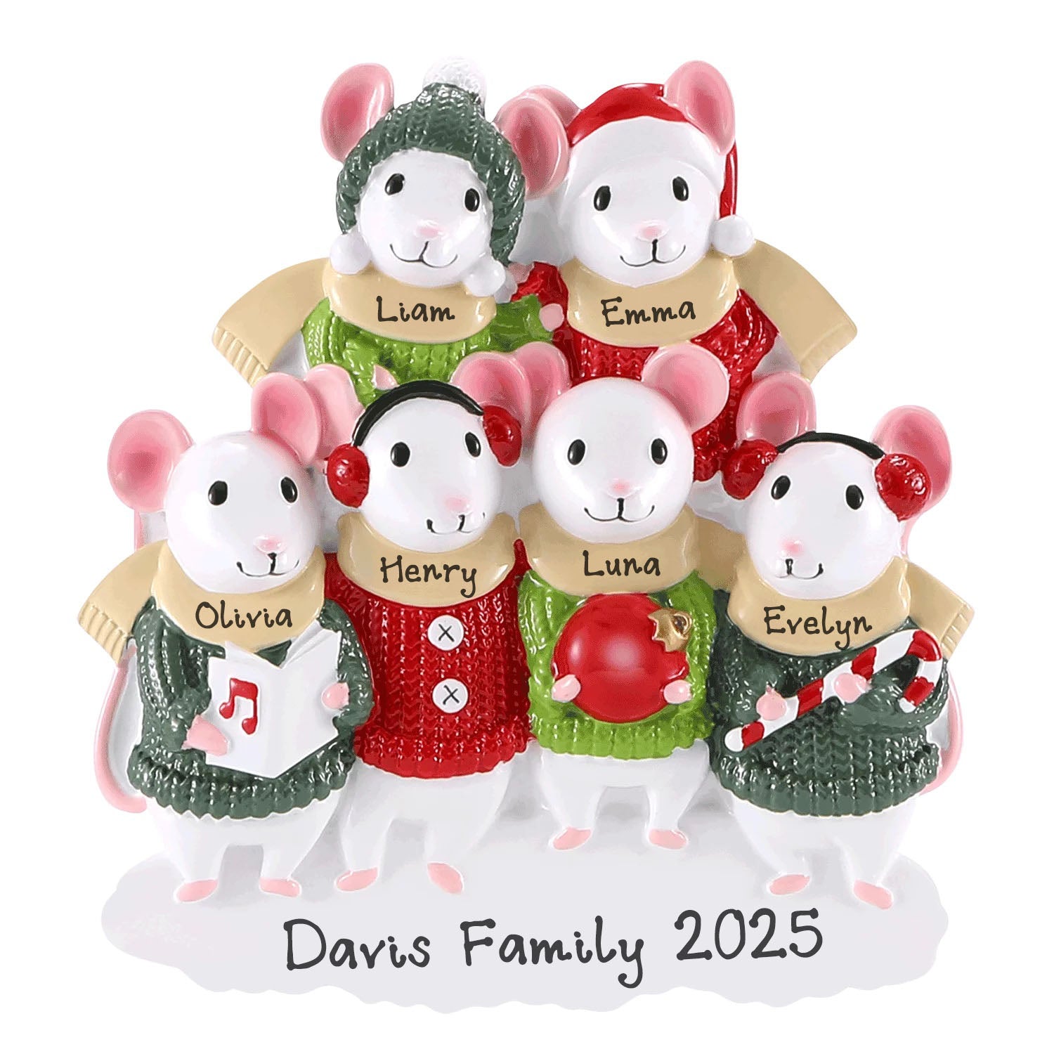 Personalized Family of 6 Mouse Sweater Ornament