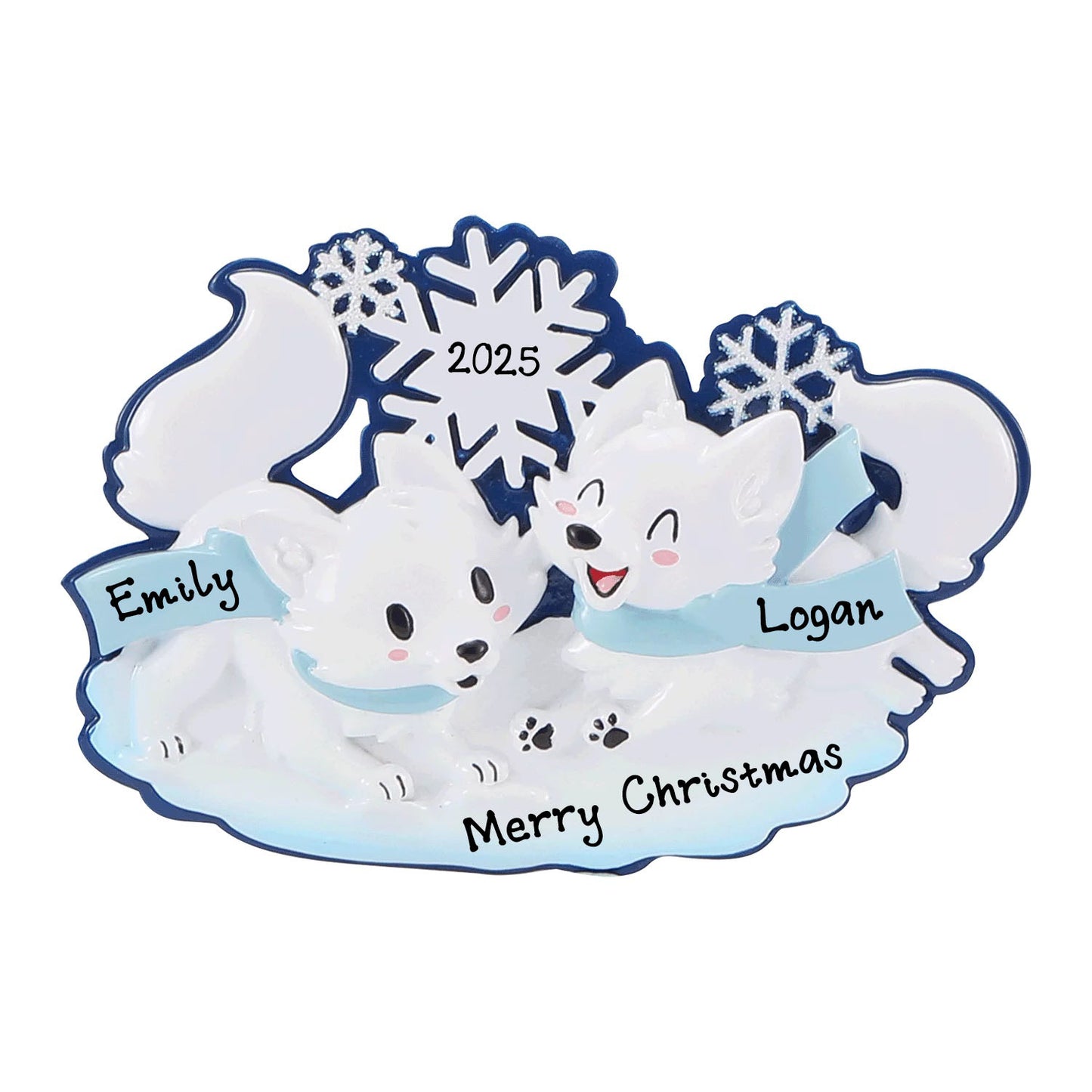 New Arctic Fox Family of 2 Personalized Ornaments