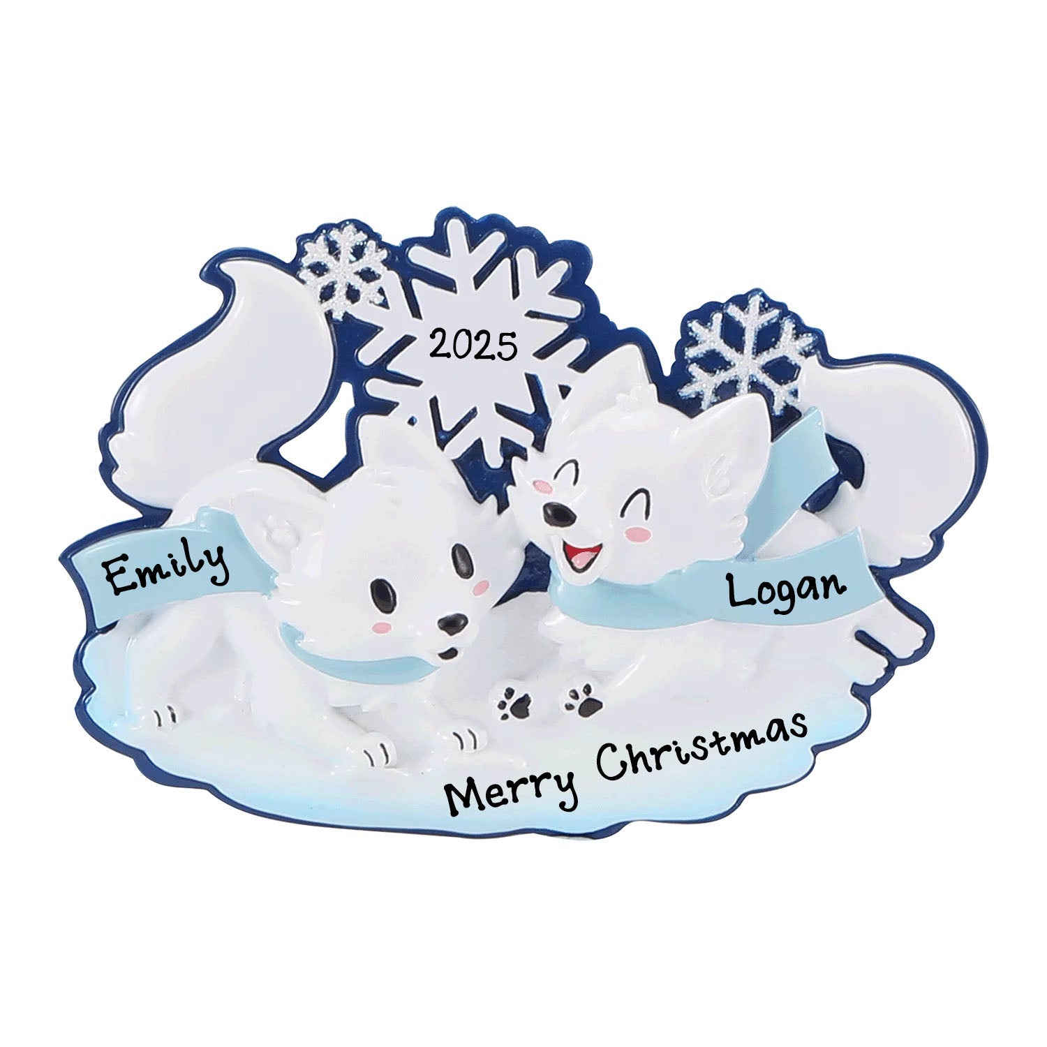 New Arctic Fox Family of 2 Personalized Ornaments