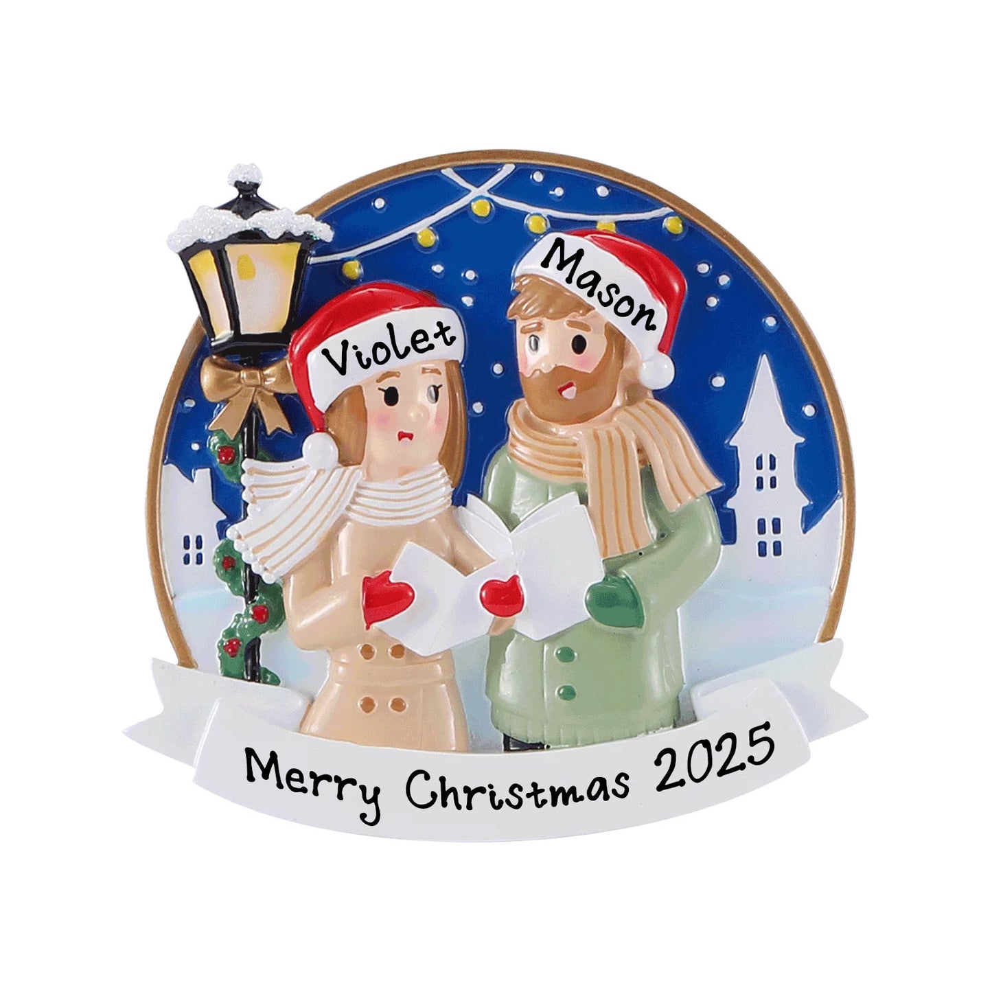 Caroling Couple Personalized Christmas Ornament