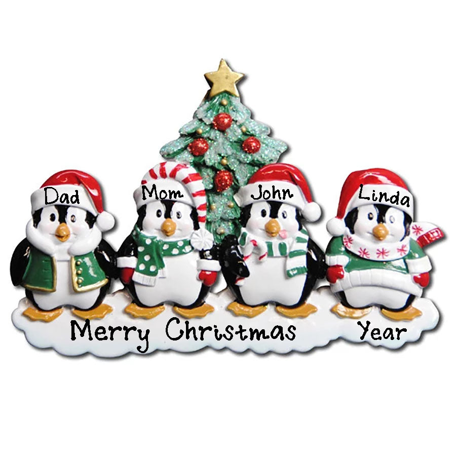 Winter Penguin Family Personalized Ornament (Family of 4)
